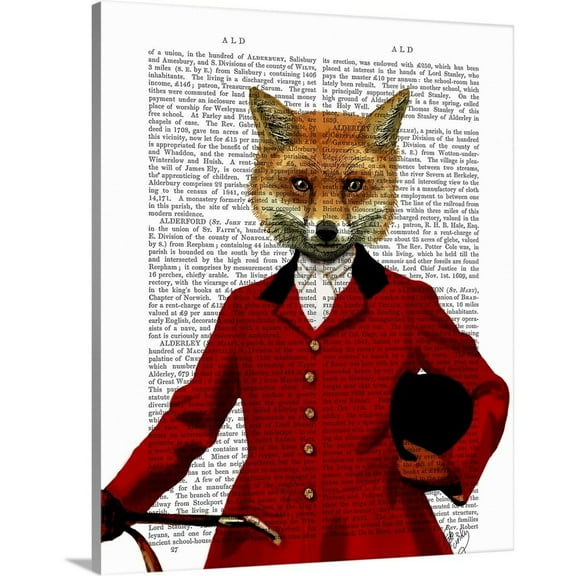 Great Big Canvas "Fox Hunter II Portrait"  by Fab Funky Burgundy White   Wrapped Canvas Print Wall Artwork