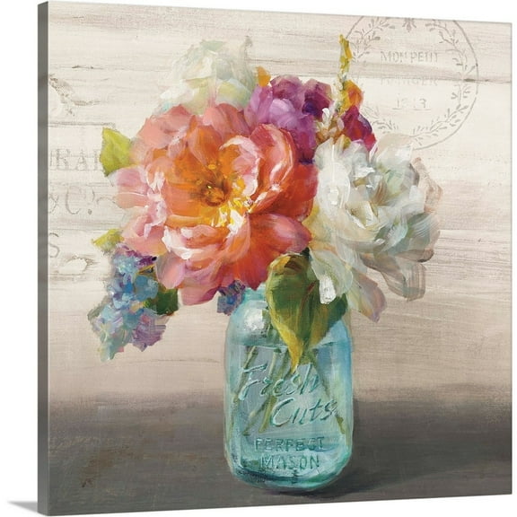 Great Big Canvas "French Cottage Bouquet I" by Danhui Nai Orange Gray contemporary Wrapped Canvas Print Wall Artwork