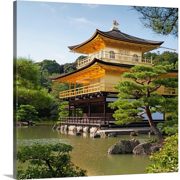 Great Big Canvas "Golden Pavilion, A Buddhist Temple; Kinkaku Ji, Kyoto, Japan"  by Keith Levit Black Dark Forest Green   Wrapped Canvas Print Wall Artwork