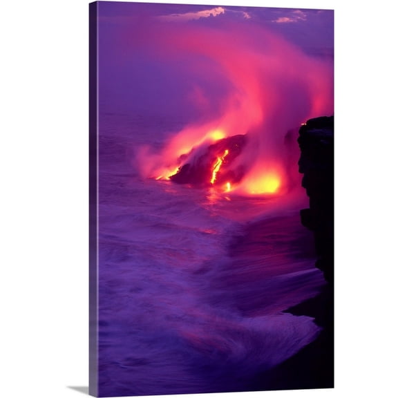 Great Big Canvas "Hawaii, Big Island, Volcano Lava Meets The Sea"  by Robert Sablan Plum Pink   Wrapped Canvas Print Wall Artwork