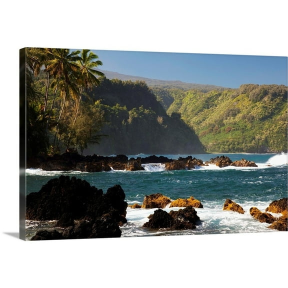 Great Big Canvas "Hawaii, Maui, Keanae Peninsula, Ocean And Palm Trees"  by Jenna Szerlag Orange Black   Wrapped Canvas Print Wall Artwork