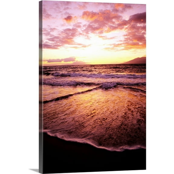 Great Big Canvas "Hawaii, Maui, Wailea Beach At Sunset, Pink Clouds And Reflections On Water"  by Joe Carini White Peach   Wrapped Canvas Print Wall Artwork