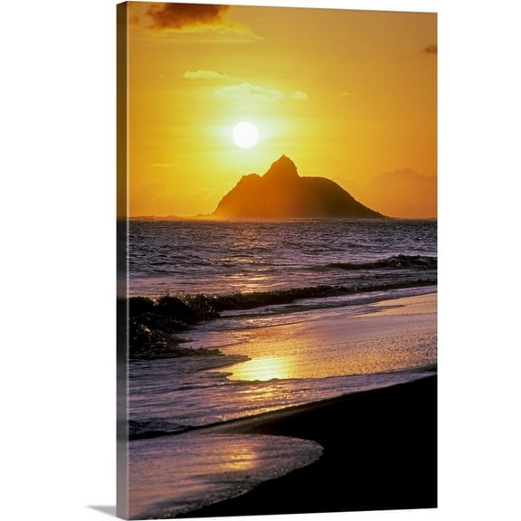 Great Big Canvas "Hawaii, Oahu, Kailua, Lanikai Beach, Sunrise Over Mokulua Island" by Greg Vaughn Orange Brown Wrapped Canvas Print Wall Artwork