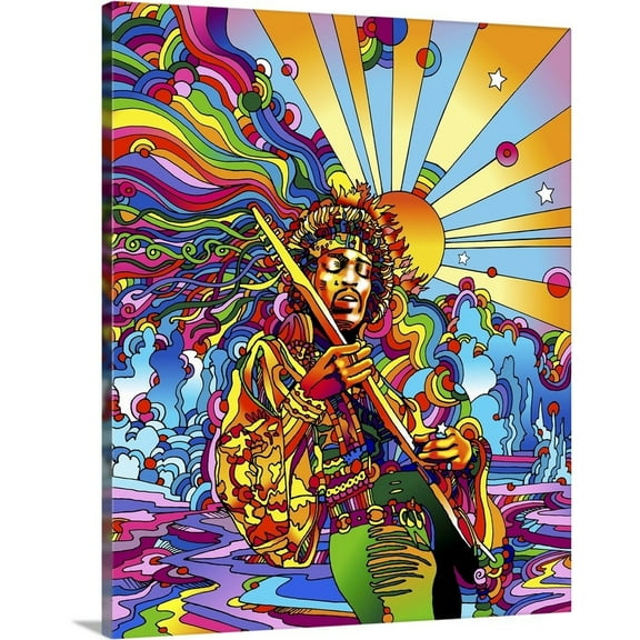 Great Big Canvas "Jimi  Colo"  by Howie Green Orange Black retro  Wrapped Canvas Print Wall Artwork