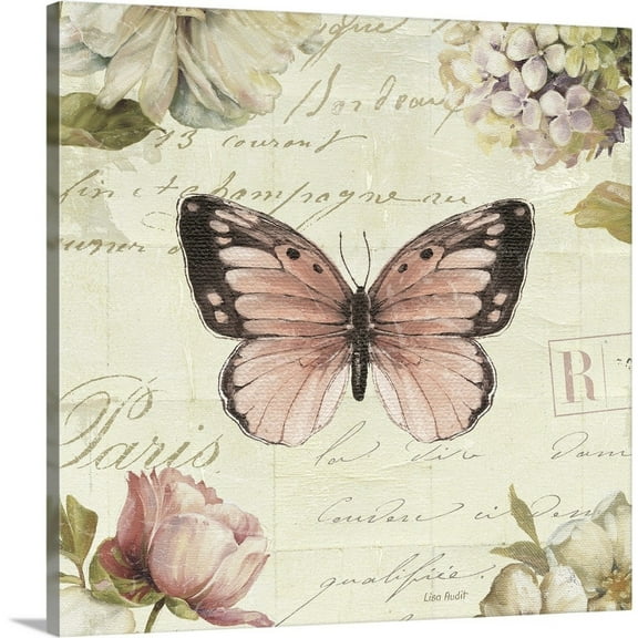 Great Big Canvas "Marche aux Fleurs Butterfly I"  by Lisa Audit Dark Gray    Wrapped Canvas Print Wall Artwork