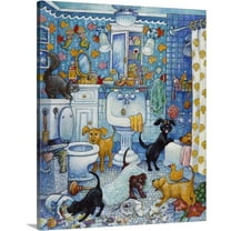 Great Big Canvas "More Bathroom Pups"  by Bill Bell Light Gray Blue Black   Wrapped Canvas Print Wall Artwork