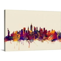 Great Big Canvas "New York City Skyline"  by Michael Tompsett Dark Blue Plum   Wrapped Canvas Print Wall Artwork