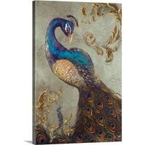 Great Big Canvas "Peacock on Sage II"  by Tiffany Hakimipour Teal Silver   Wrapped Canvas Print Wall Artwork