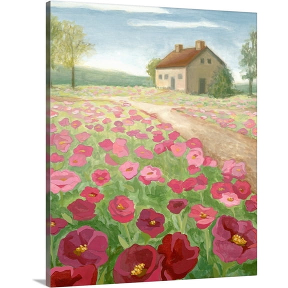 Great Big Canvas "Pink Meadow"  by Megan Meagher Burgundy Olive Green   Wrapped Canvas Print Wall Artwork