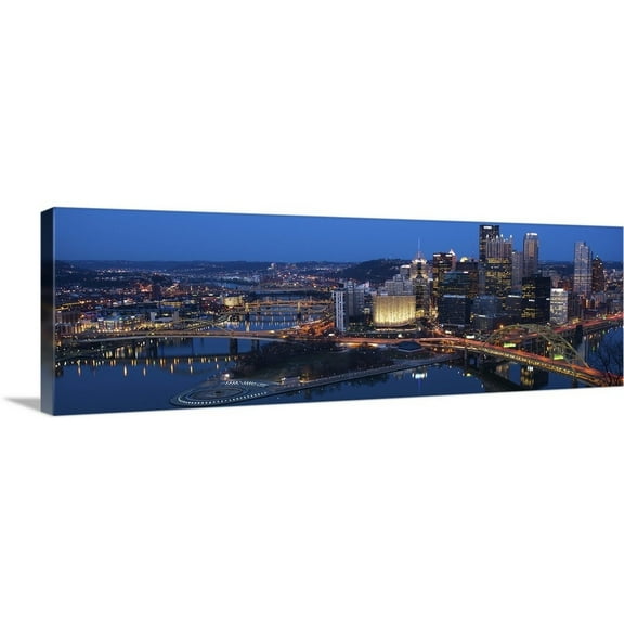 Great Big Canvas "Pittsburgh City Skyline at Night" by Circle Capture Blue Navy Blue Wrapped Canvas Print Wall Artwork