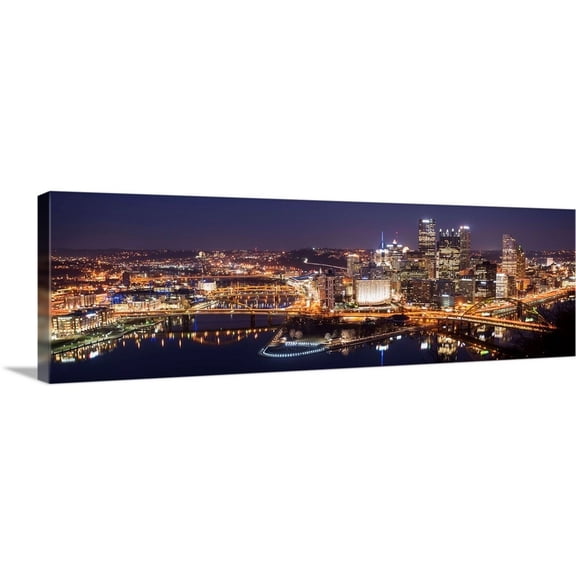 Great Big Canvas "Pittsburgh City Skyline at Night"  by Circle Capture Brown Peach   Wrapped Canvas Print Wall Artwork