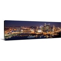 Great Big Canvas "Pittsburgh City Skyline at Night" by Circle Capture Brown Peach Wrapped Canvas Print Wall Artwork