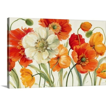 Great Big Canvas "Poppies Melody I"  by Lisa Audit Burgundy Peach Traditional  Wrapped Canvas Print Wall Artwork