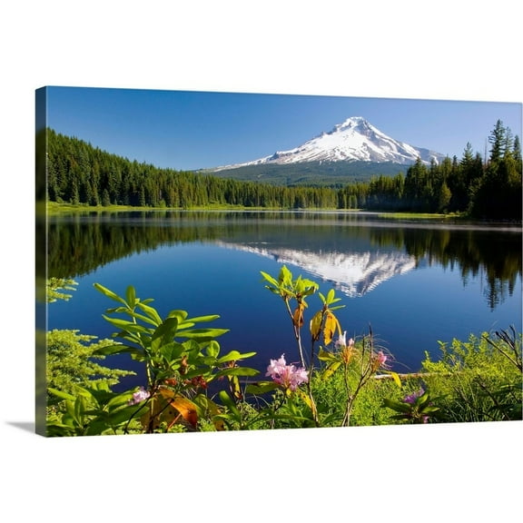 Great Big Canvas "Reflection Of Mount Hood In Trillium Lake In The Oregon Cascades; Oregon" by Craig Tuttle Black Orange Wrapped Canvas Print Wall Artwork