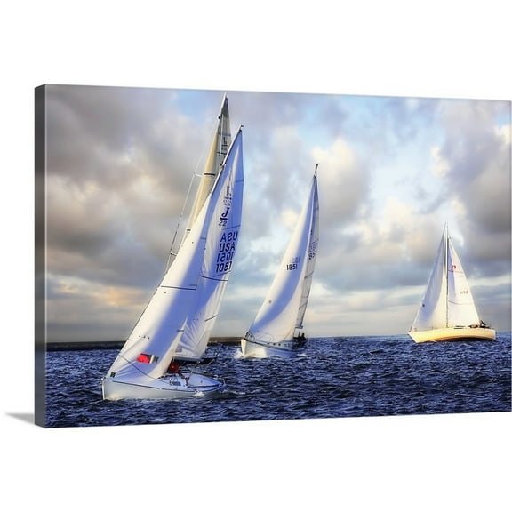 Great Big Canvas "Sailing at Sunset I"  by Alan Hausenflock Peach Sky Blue   Wrapped Canvas Print Wall Artwork