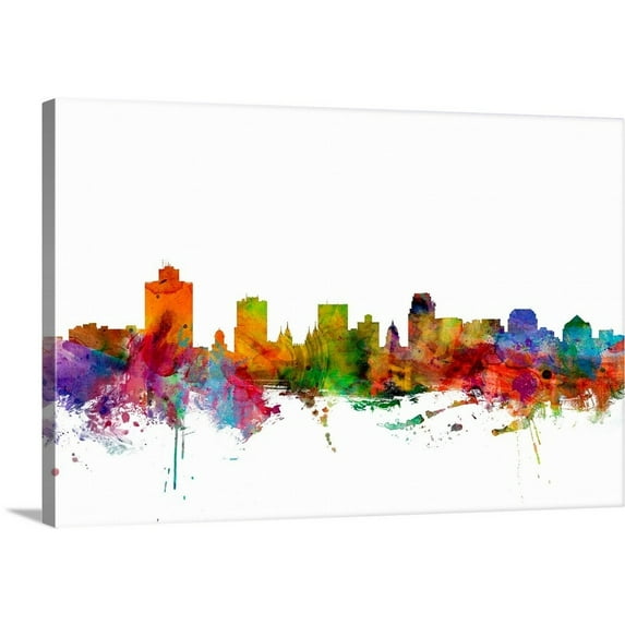 Great Big Canvas "Salt Lake City Skyline" by Michael Tompsett Olive Green Pale Blue Wrapped Canvas Print Wall Artwork