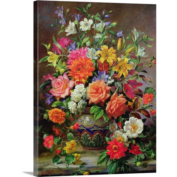 Great Big Canvas "September Flowers, Symbols of Hope and Joy"  by Albert Williams Dark Forest Green Burgundy Traditional  Wrapped Canvas Print Wall Artwork