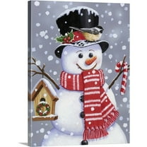Great Big Canvas "Snowman With Tophat"  by William Vanderdasson Black Burgundy   Wrapped Canvas Print Wall Artwork