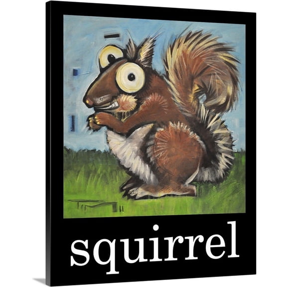 Great Big Canvas "Squirrel Poster" by Tim Nyberg White Olive Green Wrapped Canvas Print Wall Artwork