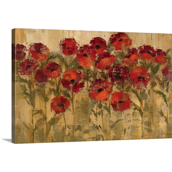 Great Big Canvas "Sunshine Florals"  by Silvia Vassileva Peach Dark Forest Green   Wrapped Canvas Print Wall Artwork