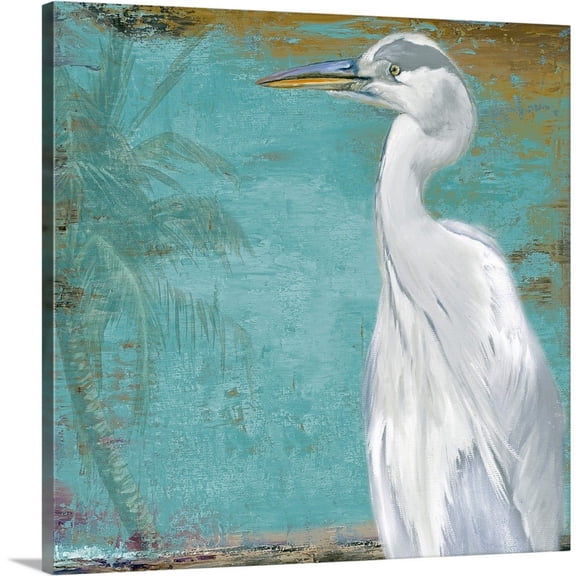 Great Big Canvas "Tropic Heron II"  by Patricia Pinto Light Gray Blue Brown   Wrapped Canvas Print Wall Artwork