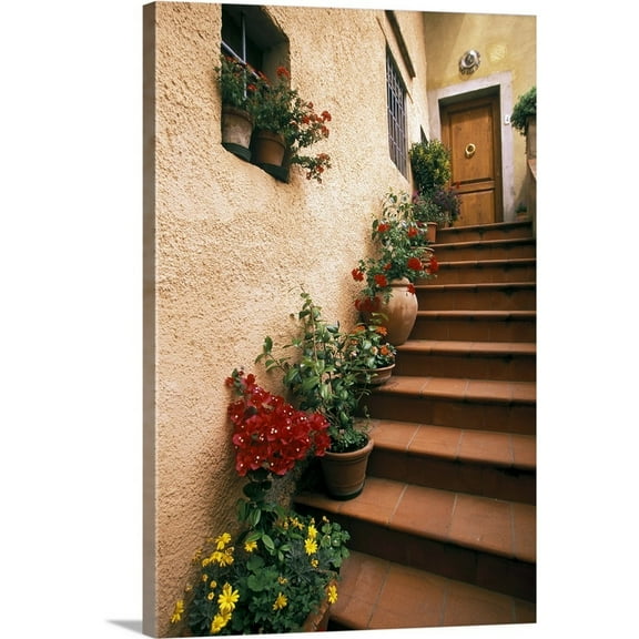 Great Big Canvas "Tuscan Staircase, Italy" by Walter Bibikow Burgundy Black Wrapped Canvas Print Wall Artwork