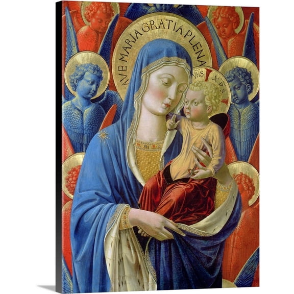 Great Big Canvas "Virgin and Child with Angels, c.1460" by Benozzo di Lese di Sandro Gozzoli Black Peach Traditional Wrapped Canvas Print Wall Artwork
