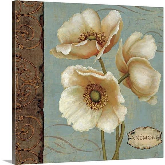 Great Big Canvas "Windflower I"  by Daphne Brissonnet Light Gray Peach   Wrapped Canvas Print Wall Artwork