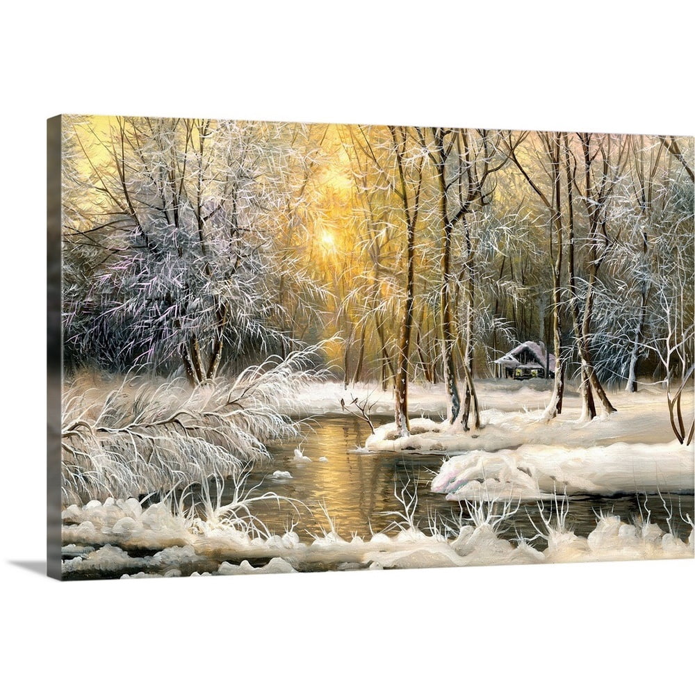Great Big Canvas "Winter Landscape with a Forest River" by Balaikin2009 ...