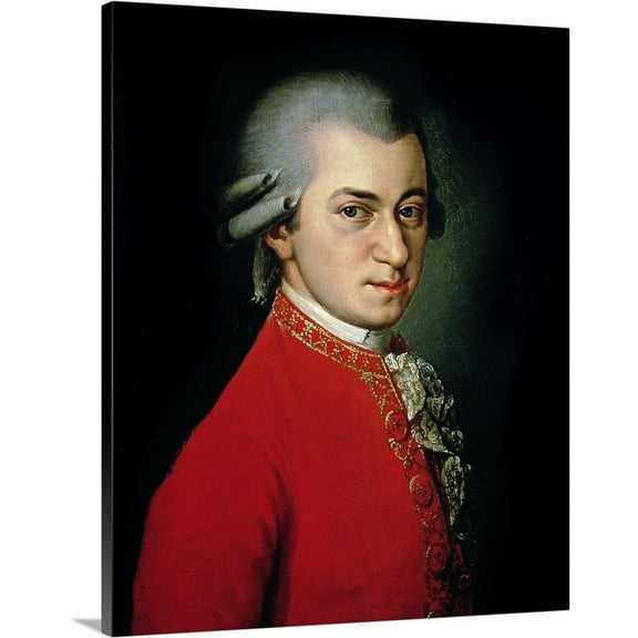 Great Big Canvas "Wolfgang Amadeus Mozart, 1818"  by Barbara (1764-1825) Krafft Burgundy Black   Wrapped Canvas Print Wall Artwork