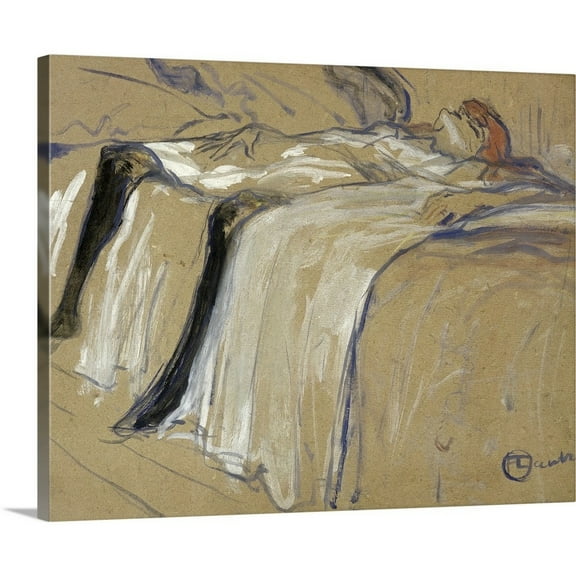 Great Big Canvas "Woman lying on her Back Lassitude, study for Elles, 1896"  by Henri de Toulouse-Lautrec Light Gray Muted Blue Art Nouveau  Wrapped Canvas Print Wall Artwork