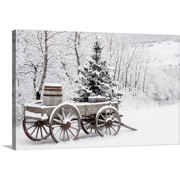 Great Big Canvas "Wooden Wagon And Trees Covered In Snow, Alberta, Canada"  by Michael Interisano Dark Gray    Wrapped Canvas Print Wall Artwork