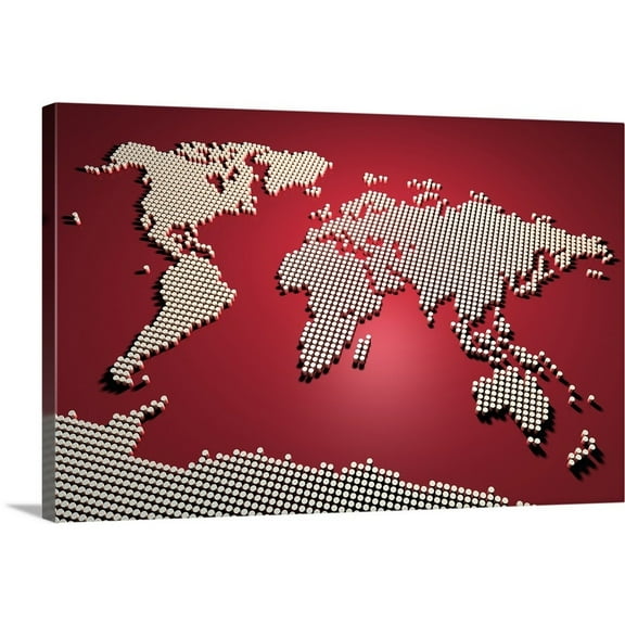 Great Big Canvas "World Map in Red" by Michael Tompsett Black Burgundy Wrapped Canvas Print Wall Artwork