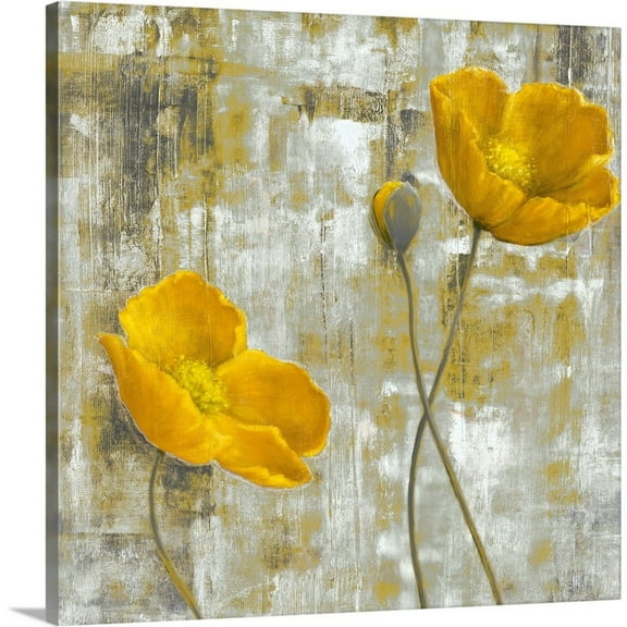 Great Big Canvas "Yellow Flowers I"  by Carol Black White Light Gray   Wrapped Canvas Print Wall Artwork