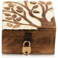 thumbnail image 1 of Great Birthday Gift Handmade Decorative Wooden Jewelry Box With Tree Of Life Carving & Lock & Key Jewelry Organizer Keepsake Box Treasure Chest Trinket Holder Watch Box Storage Lock Box, 1 of 1