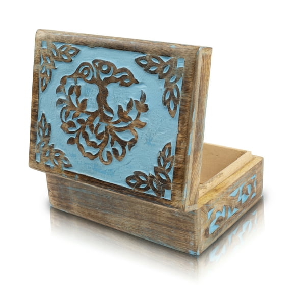 Great Birthday Gift Handmade Decorative Wooden Jewelry Box Tree Of Life Carving Jewelry Organizer Keepsake Box Treasure Chest Trinket Holder Watch Box Storage Lock Box Housewarming Gift