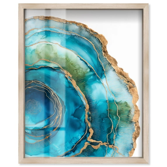 Great Blue Green II Shadowbox Print Green Decor by Art Remedy, Blonde Frame, 24 x 30
