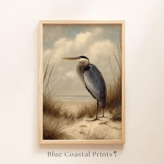 Great Blue Heron Heritage Coastal Art Print Vintage Portrait Dune Bird Low Country Chesapeake Cape Cod Antique Study Beach House Art Florida Wall Art Poster , Poster Print Only