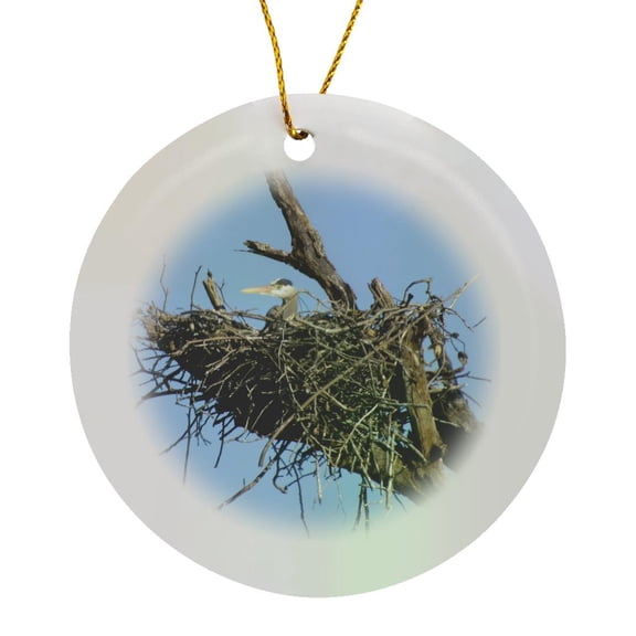 3drose, Great Blue Heron Nesting, Circle Porcelain Ornament