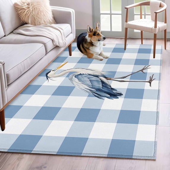 Great Blue Heron Non-Slip Non-Shedding Floor Mat, Sky Blue Plaid ...