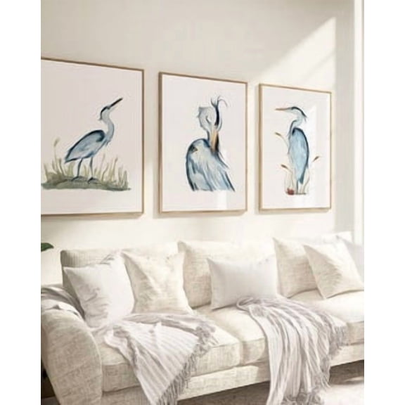 Great Blue Heron Print - Three Piece Art Group - Watercolor Design - Lora Cavallin Art Print Only, Poster Only