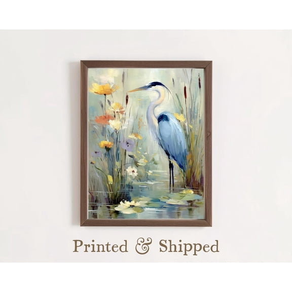 Great Blue Heron Wall Art Poster Print Poster – Vintage Water Bird Print Poster on Museum Quality Matte Paper, Nature Decor, Soft Botanical Wildlife Art, Unframed Canvas Size 8x12 F03.1.18l1760