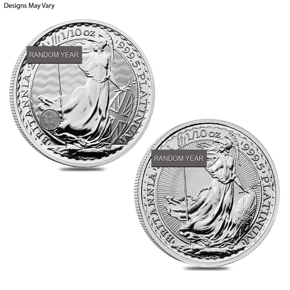 BRITISH ROYAL MINT Great Britain 1/10 oz Platinum Britannia Coin .9995 Fine BU (Random Year)