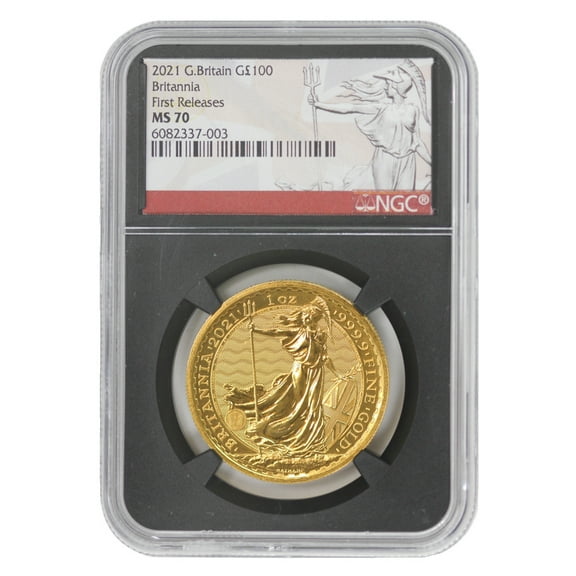Great Britain 2021 1oz £100 Gold Britannia Coin NGC MS70 First Releases Black Core