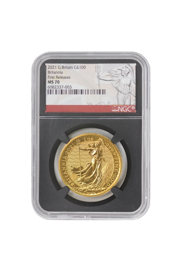 Great Britain 2021 1oz 100 Gold Britannia Coin NGC MS70 First Releases Black Core