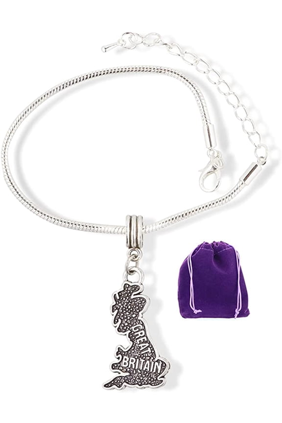 Great Britain England Country Map Snake Chain Charm Bracelet