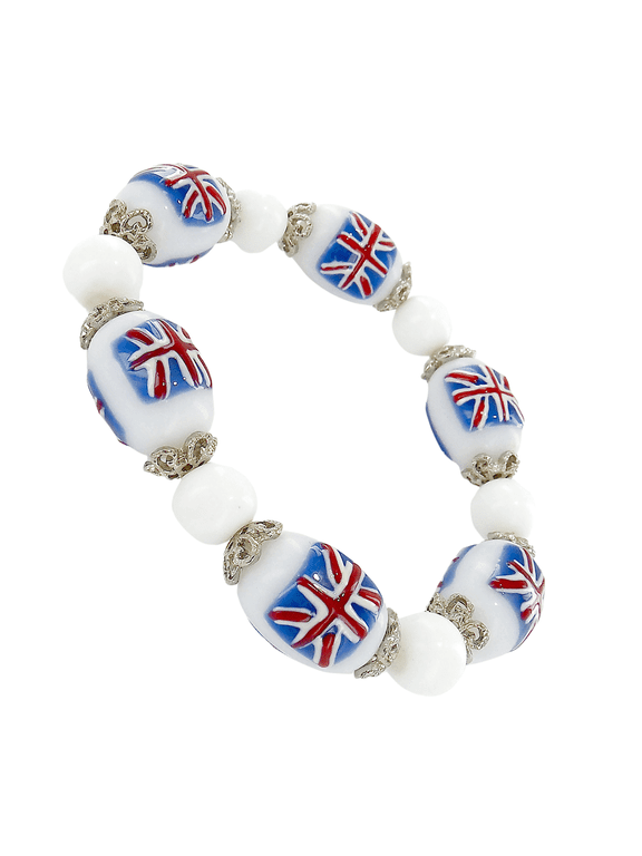 Great Britain Flag Beaded Bracelet, United Kingdom UK England British Stretch Jewelry, Birthday Christmas Gift For Women, World Soccer Travel Souvenir Sports Bracelet, 1 pc