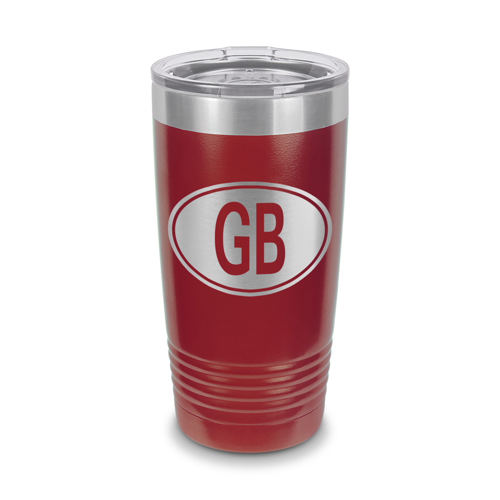 Great Britain Oval Tumbler 20 oz Laser Engraved w/ Clear Lid