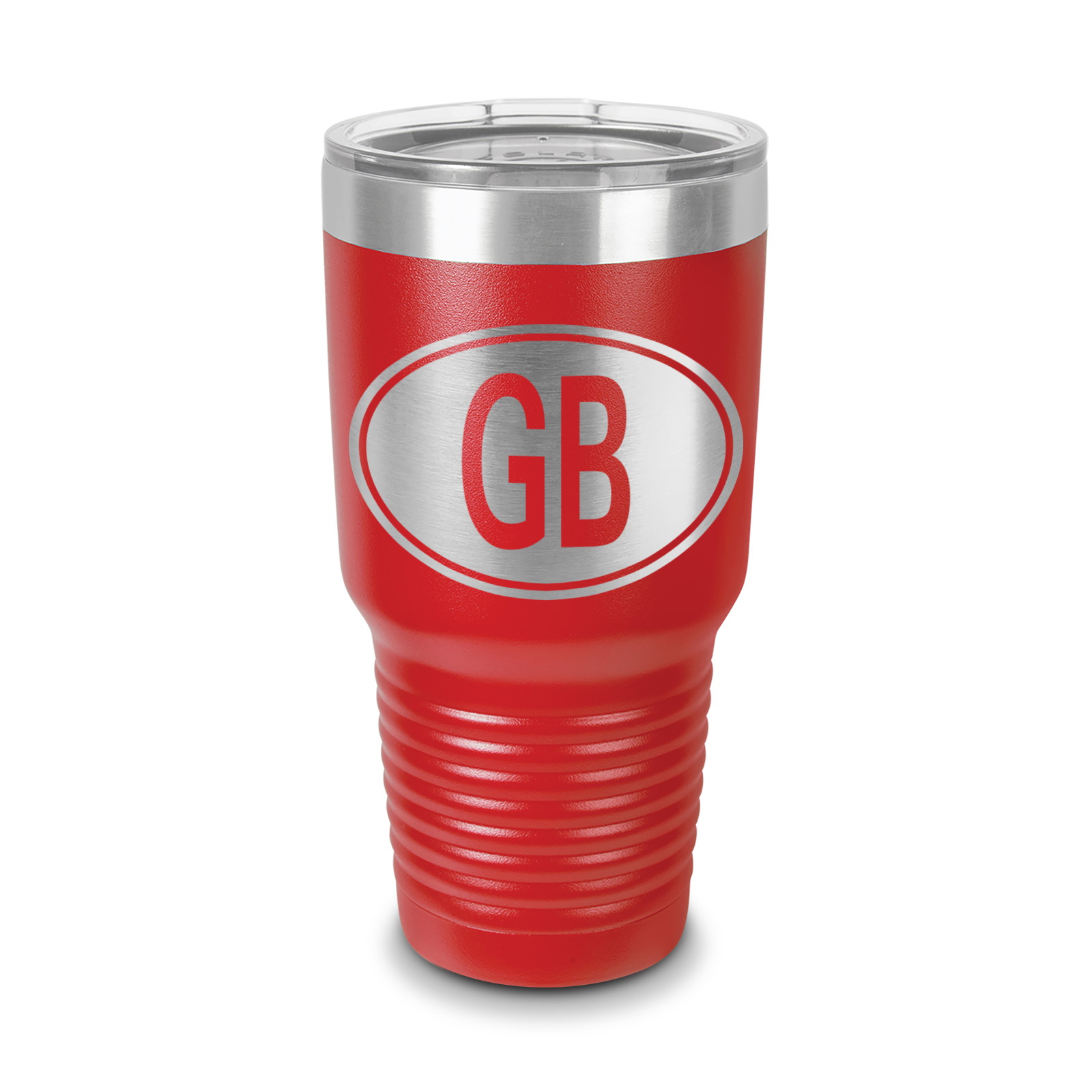 Great Britain Oval Tumbler 30 oz Laser Engraved w/ Clear Lid