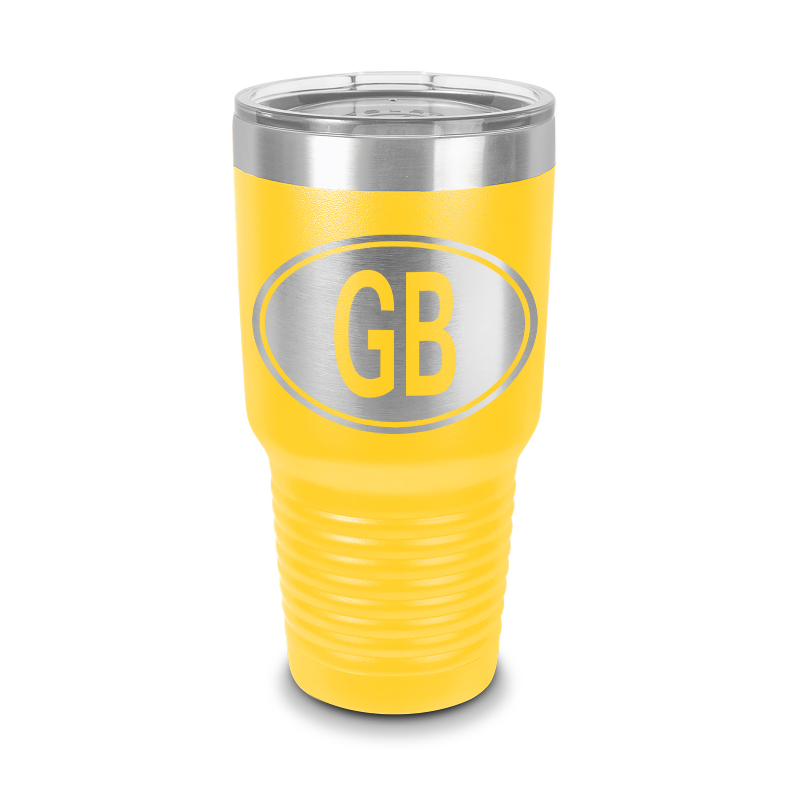 Great Britain Oval Tumbler 30 oz Laser Engraved w/ Clear Lid